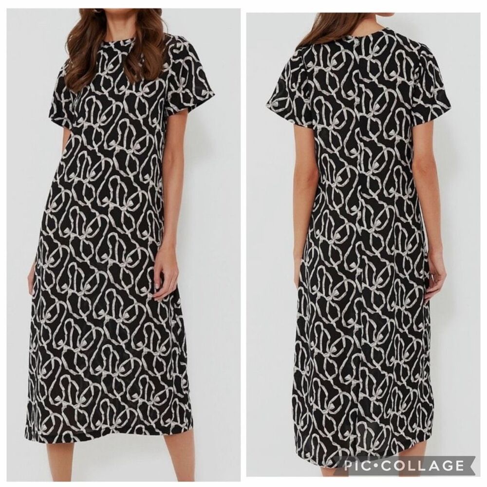 HYACINTH HOUSE Black Bow Print Rowan midi Maxi Dress size S